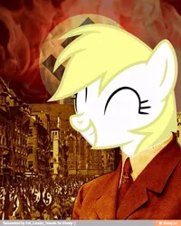 Size: 593x740 | Tagged: safe, derpibooru import, edit, oc, oc:aryanne, unofficial characters only, earth pony, pony, adolf hitler, berlin, fascism, female, flag, germany, nazi, smiling, swastika