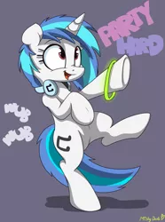 Size: 1849x2480 | Tagged: safe, artist:mistydash, derpibooru import, vinyl scratch, pony, bipedal, cute, glow rings, glowstick, nose wrinkle, party hard, solo, vinylbetes