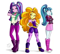 Size: 2000x1800 | Tagged: source needed, safe, artist:ponut_joe, derpibooru import, adagio dazzle, aria blaze, sonata dusk, equestria girls, bedroom eyes, breasts, busty aria blaze, busty sonata dusk, delicious flat chest, female, flatdagio dazzle, frown, gem, height difference, raised eyebrow, short, siren gem, size difference, smiling, smirk, the dazzlings