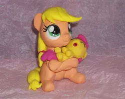 Size: 900x708 | Tagged: safe, artist:madponyscientist, derpibooru import, apple bloom, applejack, pony, baby, baby apple bloom, baby pony, craft, filly, hatless, missing accessory, sculpture, younger