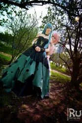 Size: 682x1024 | Tagged: 2015, artist:akvalang, artist:renshuher, clothes, cosplay, derpibooru import, duo, human, irl, irl human, oc, oc:fluffle puff, photo, queen chrysalis, rubronycon, russian, safe