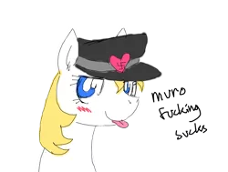 Size: 1350x1020 | Tagged: safe, artist:graiant, derpibooru import, oc, oc:aryanne, unofficial characters only, earth pony, pony, blushing, bust, deviantart muro, female, hat, heart, insult, nazi, portrait, sketch, solo, swastika, tongue out, vulgar