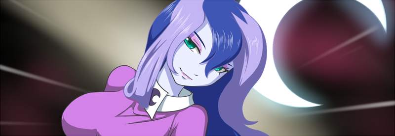 Size: 1000x346 | Tagged: safe, artist:hashioaryut, derpibooru import, princess luna, equestria girls, breasts, busty princess luna, female, looking at you, mystic arte, shizel, solo, tales of series, tales of vesperia, vice principal luna