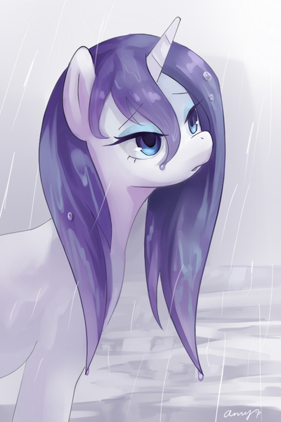 Size: 600x900 | Tagged: artist:amy30535, derpibooru import, pixiv, rarity, rarity takes manehattan, safe, solo, wet, wet mane, wet mane rarity