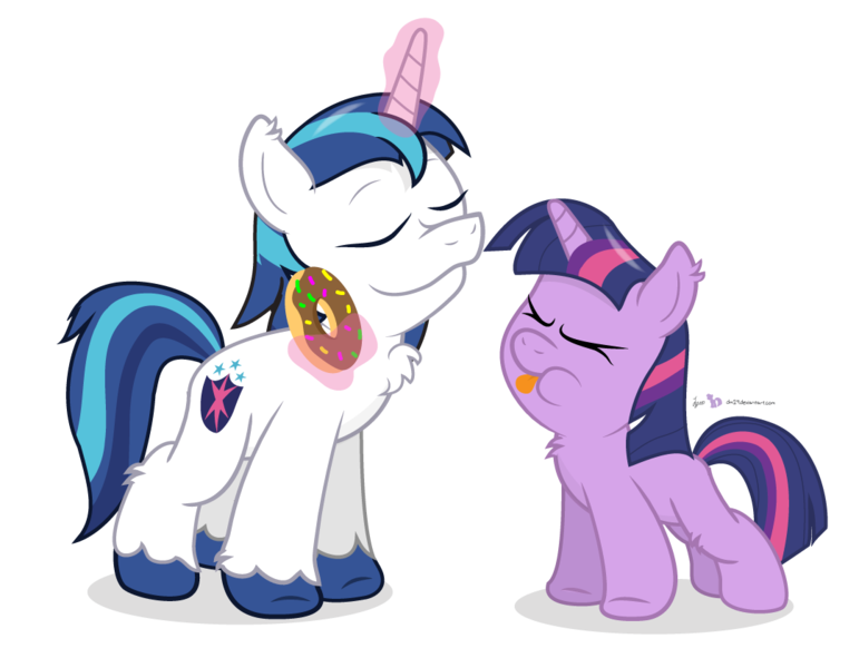 Size: 1080x840 | Tagged: artist:dm29, derpibooru import, donut, duo, filly, fuzznums, safe, shining armor, simple background, teasing, transparent background, twilight sparkle