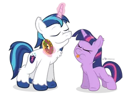 Size: 1080x840 | Tagged: artist:dm29, derpibooru import, donut, duo, filly, fuzznums, safe, shining armor, simple background, teasing, transparent background, twilight sparkle