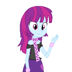 Size: 500x500 | Tagged: safe, artist:amante56, derpibooru import, mystery mint, equestria girls, animated, background human, clothes, cute, mysterybetes, scarf, smiling, solo, waving