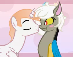 Size: 711x560 | Tagged: safe, artist:dilemmas4u, derpibooru import, discord, princess celestia, alicorn, pony, :t, adoreris, blush sticker, blushing, boop, cewestia, colt, cute, eris, eyes closed, female, frown, male, noseboop, prince solaris, rule 63, rule63betes, scrunchy face, shipping, show accurate, smiling, soleris, straight, wide eyes, younger