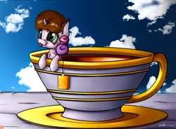 Size: 2928x2160 | Tagged: safe, artist:neko-me, derpibooru import, sweetie belle, pony, cup of pony, cute, diasweetes, horn impalement, micro, patreon, silly, silly pony, solo, sweet tea belle, tea, teabag, teacup, tiny ponies, tongue out, weapons-grade cute