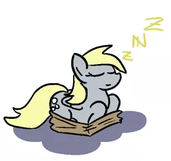 Size: 545x515 | Tagged: safe, artist:jargon scott, derpibooru import, derpy hooves, pegasus, pony, behaving like a cat, box, cute, female, if i fits i sits, mare, pony in a box, sleeping, solo, zzz