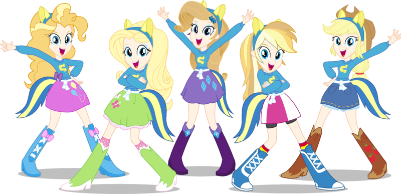 Size: 2500x1208 | Tagged: safe, derpibooru import, edit, applejack, fluttershy, pinkie pie, rainbow dash, rarity, oc, oc:aryanne, equestria girls, aryan, aryanne edits, balloon, blonde, blondening, boots, clothes, compression shorts, cowboy boots, cowboy hat, denim skirt, drama bait, hat, high heel boots, human coloration, humane five, jewelry, natural hair color, nazi, realism edits, recolor, shorts, simple background, skirt, socks, stetson, transparent background, we are going to heil, wondercolts, wondercolts uniform
