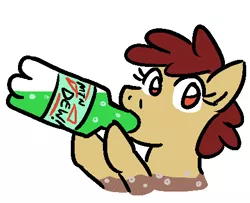 Size: 459x373 | Tagged: artist:jargon scott, bottle, derpibooru import, drinking, food pony, heresy, mountain dew, oc, oc:coke pony, original species, safe, solo, unofficial characters only