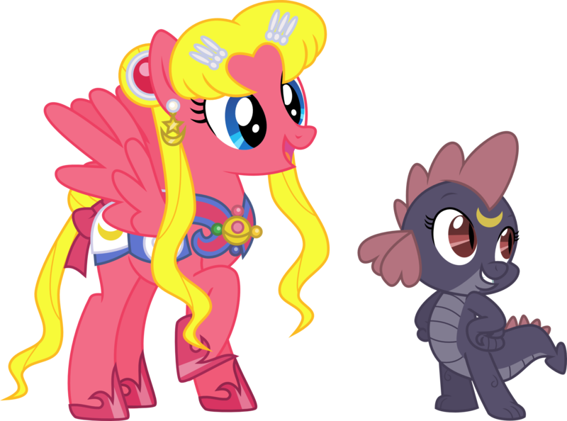 Size: 2565x1903 | Tagged: safe, artist:kaylathehedgehog, derpibooru import, ponified, dragon, dragonified, luna (sailor moon), sailor moon, simple background, transparent background, tsukino usagi, vector