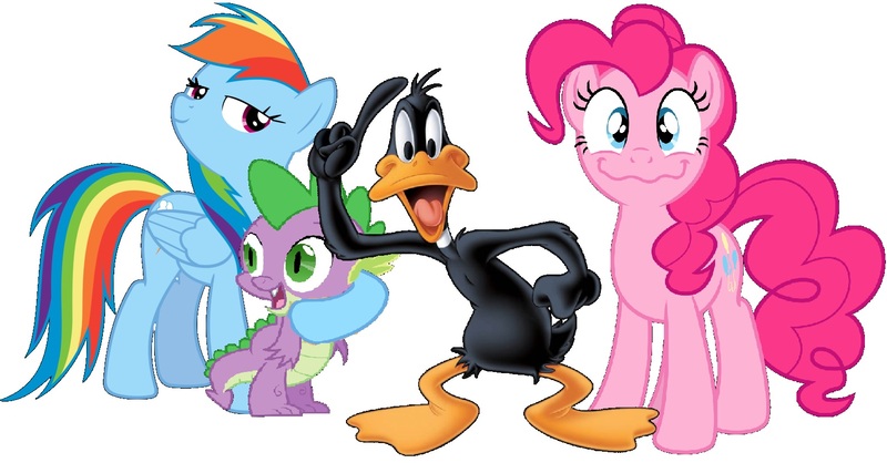 Size: 1559x815 | Tagged: daffy duck, derpibooru import, fimfiction, looney tunes, pinkie pie, rainbow dash, safe, spike