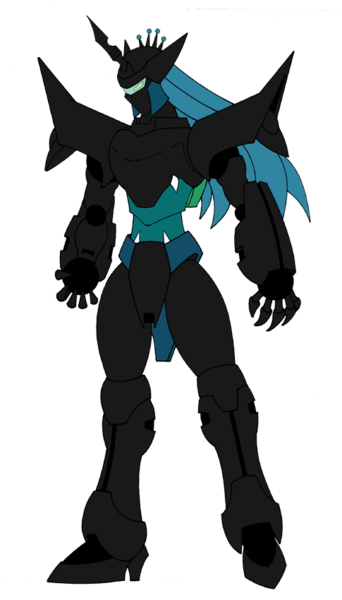 Size: 485x850 | Tagged: artist:combatkaiser, changeling, crossover, derpibooru import, mechanized, queen chrysalis, safe, simple background, solo, tekkaman blade, tekkaman dead, transparent background