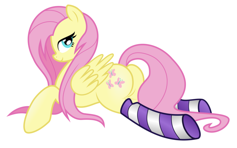 Size: 5000x3125 | Tagged: artist needed, clothes, derpibooru import, fluttershy, lying, plot, simple background, socks, solo, stockings, striped socks, suggestive, transparent background