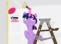 Size: 2488x1779 | Tagged: artist:thegamefilmguruman, derpibooru import, fluffy, frown, ladder, levitation, looking up, magic, pun, safe, solo, spackle, telekinesis, twilight spackle, twilight sparkle