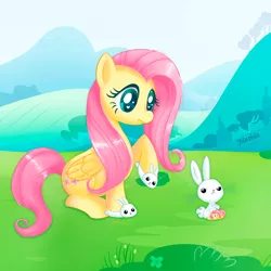 Size: 1280x1280 | Tagged: safe, artist:imoshie, derpibooru import, angel bunny, fluttershy, bunny slippers, clothes, cute, heart eyes, shyabetes, slippers, wingding eyes
