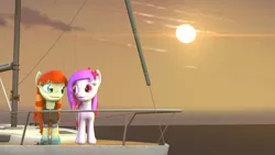 Size: 1191x670 | Tagged: 3d, artist:the-lunar-brony, boat, derpibooru import, oc, oc:film flick, oc:silent song, safe, shipping, source filmmaker, sunset, unofficial characters only