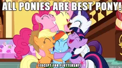 Size: 610x343 | Tagged: applejack, best pony, caption, derpibooru import, drama bait, edit, edited screencap, fine print, fluttershy, image macro, mane six, meme, pinkie pie, rainbow dash, rarity, safe, screencap, twilight sparkle