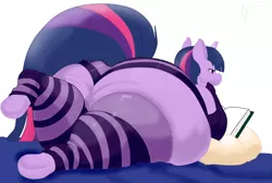 Size: 850x570 | Tagged: suggestive, artist:jessesmash32, derpibooru import, twilight sparkle, anthro, ass, bbw, chubby, clothes, fat, female, impossibly large butt, lingerie, obese, plagiarism, socks, solo, solo female, trace, twibutt, twilard sparkle, underwear