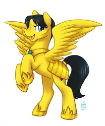 Size: 999x1200 | Tagged: safe, artist:onnanoko, derpibooru import, oc, oc:steelshine, unofficial characters only, pegasus, pony, armor, male, neighvada nights, rearing, royal guard, smiling, spread wings, stallion, wings