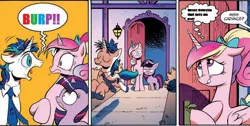 Size: 900x454 | Tagged: artist:andypriceart, burp, comic, derpibooru import, edit, exploitable meme, filly, filly twilight sparkle, idw, implied vaginal secretions, meme, princess cadance, screaming armor, shining armor, spoiler:comic, spoiler:comic12, suggestive, twilight sparkle