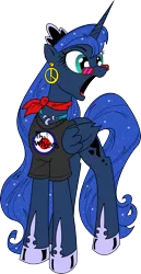 Size: 1029x1999 | Tagged: artist:andypriceart, artist:brunursus, ascot, clothes, derpibooru import, glasses, hippie, open mouth, peace symbol, princess luna, safe, shirt, simple background, solo, the who, transparent background, vector