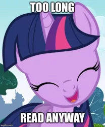 Size: 442x531 | Tagged: book, bookhorse, cute, derpibooru import, eyes closed, happy, image macro, meme, open mouth, reaction image, safe, smiling, solo, subversion, subverted meme, that pony sure does love books, tl;dr, tl;r, twiabetes, twilight sparkle