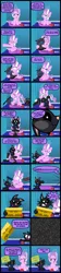 Size: 2000x8940 | Tagged: safe, artist:magerblutooth, derpibooru import, diamond tiara, oc, oc:dazzle, cat, pony, comic:diamond and dazzle, audition, beaten up, comic, fake tail, fight, flirting, flour, flour sack, prank, string, tail, video