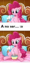 Size: 312x638 | Tagged: suggestive, artist:madmax, derpibooru import, edit, pinkie pie, rainbow dash, earth pony, pony, :o, bait and switch, bed, candy, comic, female, forced meme, implied masturbation, lesbian, mare, meme, pillow, pinkiedash, shipping, spanish, tongue out