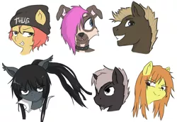 Size: 2186x1500 | Tagged: safe, derpibooru import, oc, oc:colt mark, oc:daffodil summerwind, oc:flash blitz, oc:nikka kaivaja, oc:sparky streak, oc:stellar shade, unofficial characters only, bat pony, diamond dog, pony, unicorn, beanie, gangsta, hat, piercing, punk, thug life