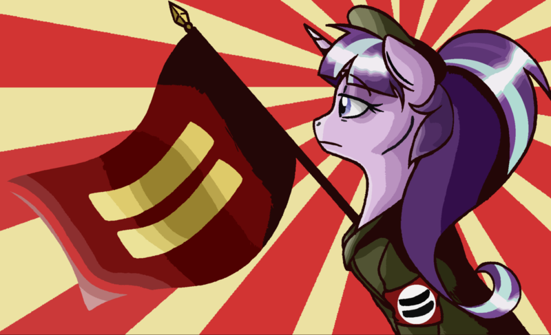 Size: 2011x1225 | Tagged: armband, artist:strangiesleepy, clothes, derpibooru import, flag, safe, solo, starlight glimmer, starlight himmler, the cutie map, uniform