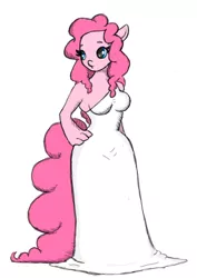 Size: 450x637 | Tagged: anthro, artist:bunnycat, breasts, busty pinkie pie, clothes, derpibooru import, dress, female, long hair, pinkie pie, safe, simple background, sketch, solo, toga, toga party, white background