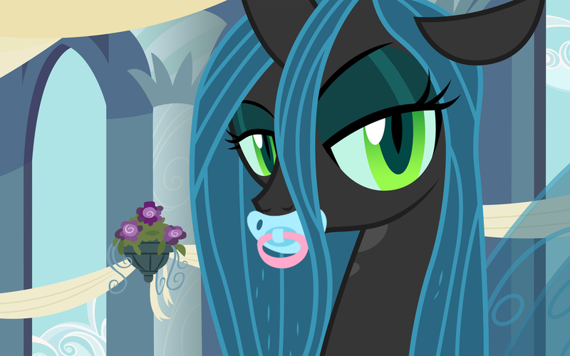 Size: 1920x1200 | Tagged: a canterlot wedding, bedroom eyes, bust, derpibooru import, edit, edited screencap, pacifier, queen chrysalis, safe, screencap, solo