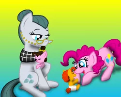 Size: 750x600 | Tagged: safe, artist:crazynutbob, derpibooru import, cloudy quartz, pinkie pie, oc, oc:fudge fondue, oc:pizza pockets, pony, baby, baby pony, colt, female, filly, foal, grandmother, grandmother and grandchild, male, mother, mother and daughter, offspring, parent:cheese sandwich, parent:pinkie pie, parents:cheesepie, playing, sleeping, twins