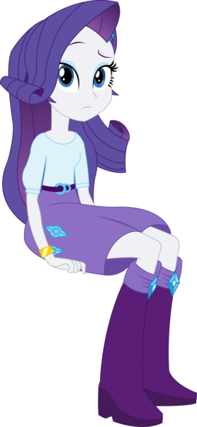 Size: 998x2157 | Tagged: safe, artist:sketchmcreations, derpibooru import, rarity, equestria girls, boots, bracelet, clothes, high heel boots, inkscape, jewelry, raised eyebrow, simple background, sitting, skirt, solo, transparent background, vector, wristband