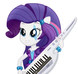 Size: 916x872 | Tagged: safe, artist:nancy-rully, derpibooru import, rarity, equestria girls, rainbow rocks, face paint, grin, keytar, musical instrument, ponied up, simple background, smiling, solo, transparent background, vector