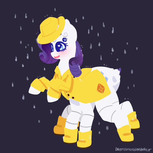 Size: 1000x1000 | Tagged: artist:otterlore, derpibooru import, drider, hat, monster pony, original species, rain, raincoat, rarirachnid, rarity, safe, solo, species swap, spiderpony, spiderponyrarity