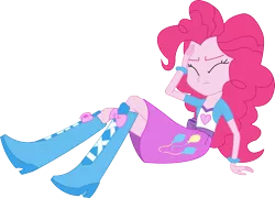 Size: 1501x1083 | Tagged: safe, artist:sketchmcreations, derpibooru import, pinkie pie, equestria girls, rainbow rocks, shake your tail, balloon, boots, clothes, dazed, high heel boots, inkscape, simple background, skirt, solo, transparent background, vector, wristband