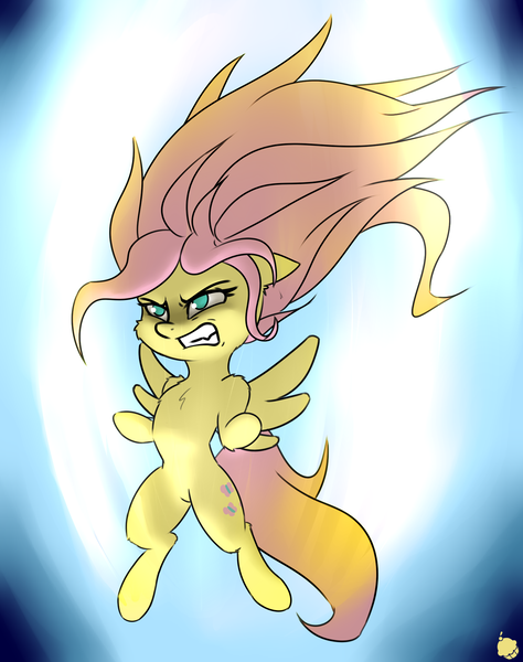 Size: 1553x1966 | Tagged: artist:captainpudgemuffin, aura, badass, derpibooru import, dragon ball z, flutterbadass, fluttershy, parody, safe, solo, super saiyan