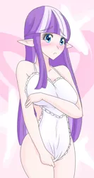 Size: 1280x2399 | Tagged: 30 minute art challenge, apron, artist:jonfawkes, big breasts, blushing, breasts, busty twilight velvet, clothes, covering, derpibooru import, elf ears, embarrassed, embarrassed nude exposure, female, human, humanized, milf, mother's day, naked apron, nudity, solo, solo female, suggestive, twilight velvet, unicorns as elves