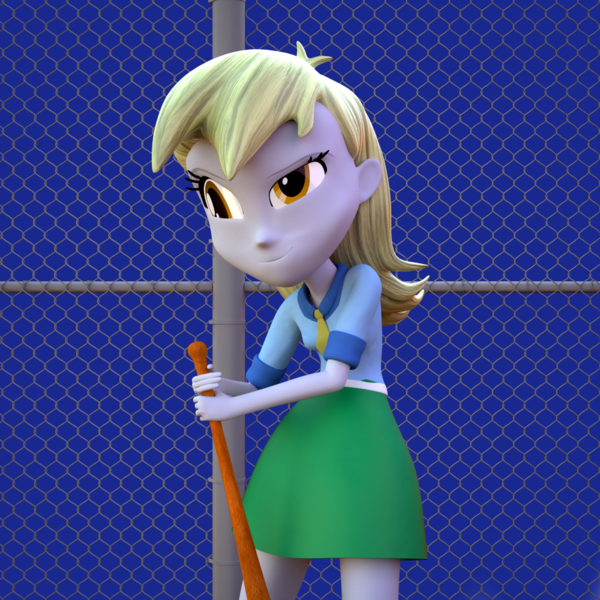 Size: 1000x1000 | Tagged: safe, artist:3d thread, artist:creatorofpony, derpibooru import, derpy hooves, equestria girls, /mlp/, 3d, 3d model, baseball bat, blender, clothes, costanza face, derp, ishygddt, meme, seinfeld, skirt, solo