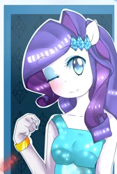 Size: 804x1200 | Tagged: safe, artist:lovecupcake20, derpibooru import, rarity, equestria girls, bust, clothes, female, looking at you, nail polish, one eye closed, ponied up, smiling, solo, wink
