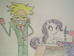 Size: 900x675 | Tagged: artist:darkknightwolf2011, courage the cowardly dog, crossover, derpibooru import, electric razor, freaky fred, naughty, rarity, safe, smiling, this will end in pain, this will end in tears