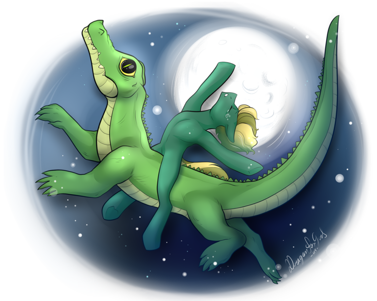 Size: 2000x1600 | Tagged: safe, artist:dragonfoxgirl, derpibooru import, oc, unofficial characters only, alligator, earth pony, pony, reptile, animal, full moon, moon, ponies riding gators, riding, simple background, teary eyes, transparent background