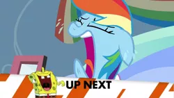 Size: 1280x720 | Tagged: safe, artist:rgm2011, derpibooru import, rainbow dash, tanks for the memories, crying, forced meme, image, inappropriate timing spongebob banner, laughing, meme, png, spongebob laughs at your misery, spongebob squarepants, spongebob squarepants (character)