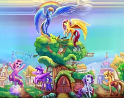 Size: 4000x3144 | Tagged: safe, artist:viwrastupr, deleted from derpibooru, derpibooru import, edit, applejack, fluttershy, pinkie pie, rainbow dash, rarity, twilight sparkle, twilight sparkle (alicorn), alicorn, bird, cardinal, pony, apple, balancing, beach ball, bedroom eyes, book, carousel boutique, clothes, cloud, compilation, confetti, couch, fainting couch, female, flying, golden oaks library, leaning, mane six, mare, mud, open mouth, plot, rain, rainbow, raised hoof, raised leg, scenery, sitting, smiling, spread wings, telescope, underhoof, unshorn fetlocks