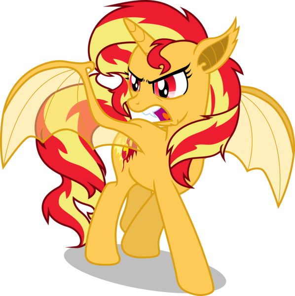 Size: 2990x3000 | Tagged: dead source, safe, artist:theshadowstone, derpibooru import, sunset shimmer, alicorn, bat pony, bat pony alicorn, pony, alicornified, bat ponified, female, mare, race swap, shimmerbat, shimmercorn, simple background, solo, transparent background