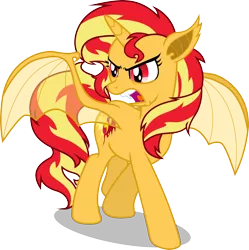 Size: 2990x3000 | Tagged: dead source, safe, artist:theshadowstone, derpibooru import, sunset shimmer, alicorn, bat pony, bat pony alicorn, pony, alicornified, bat ponified, female, mare, race swap, shimmerbat, shimmercorn, simple background, solo, transparent background